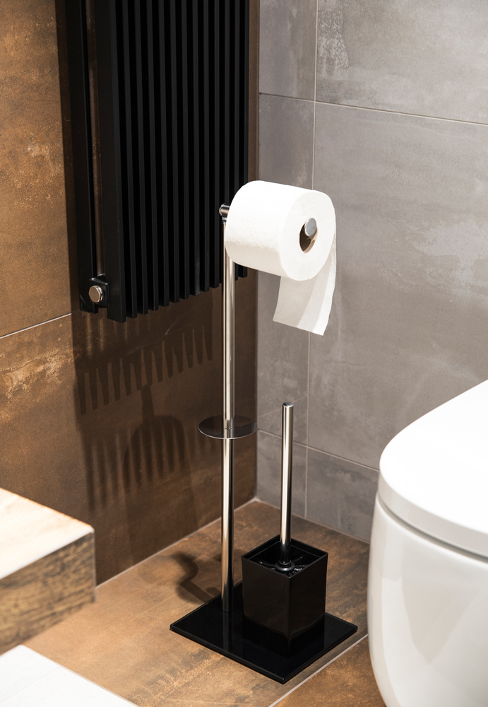 WC-garnitúra állvány kefével, fekete talppal, tartaléktartóval – 2. kép