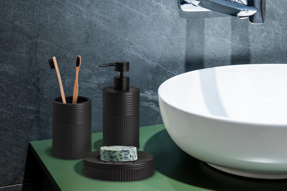 WC-kefe tartóval, Tusa, kőagyag, fekete – 3. kép