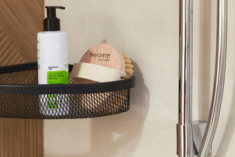 Sarokpolc a zuhanyzóba, hálós, öntapadós, matt fekete – 5. kép